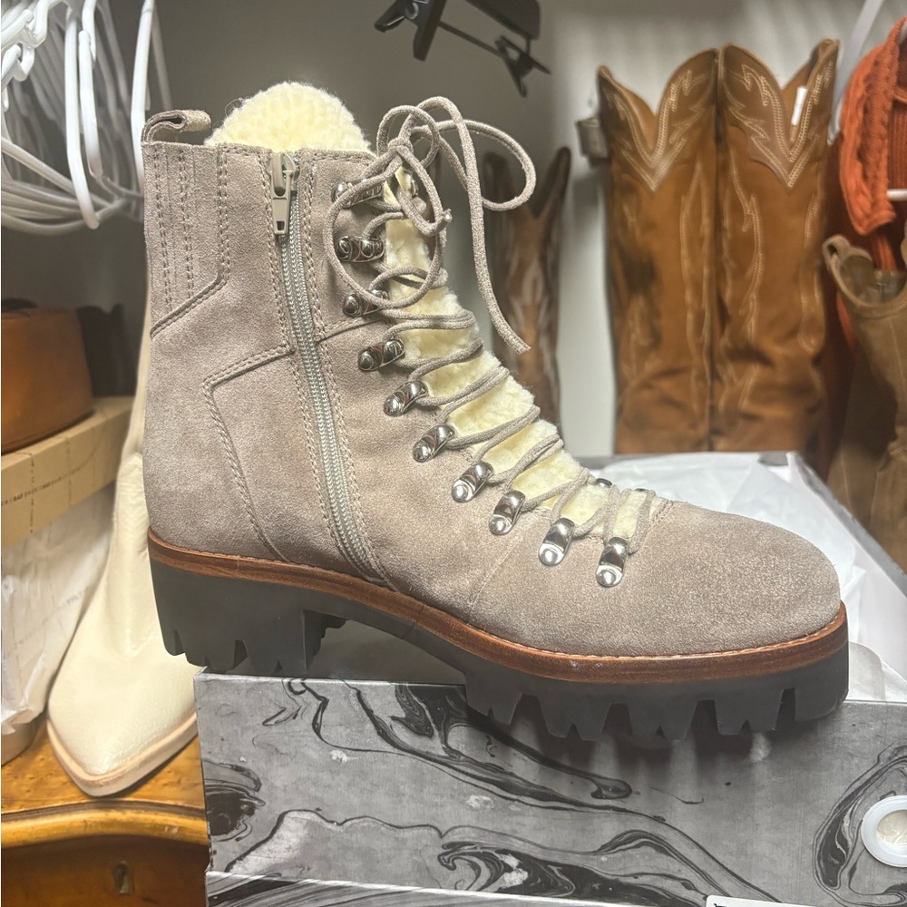Jeffrey Campbell Gray Lace-Up Boots with Cream Interior